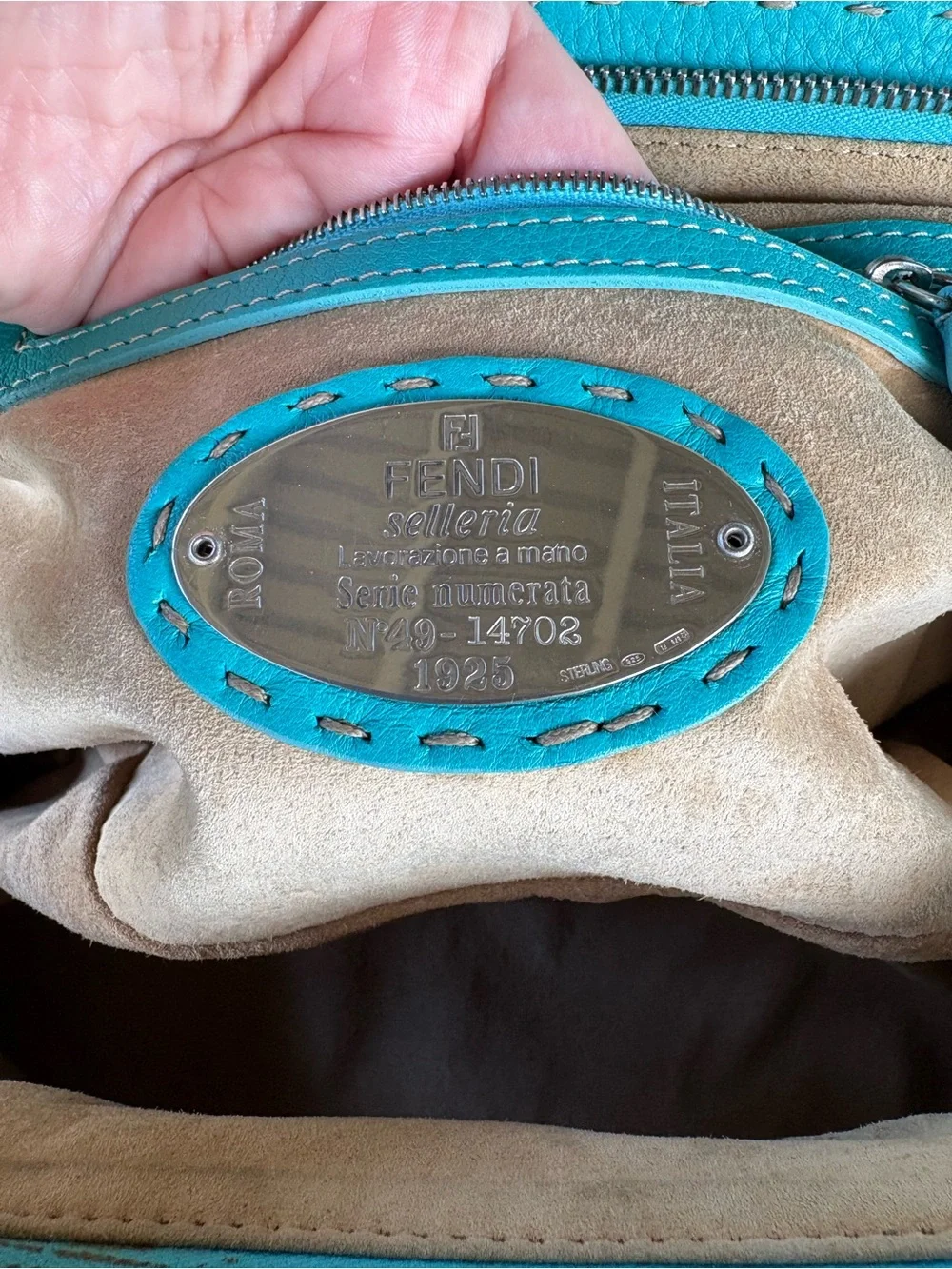 Authentic FENDI Vintage Medium Selleria Leather Doctor Bag - Turquoise